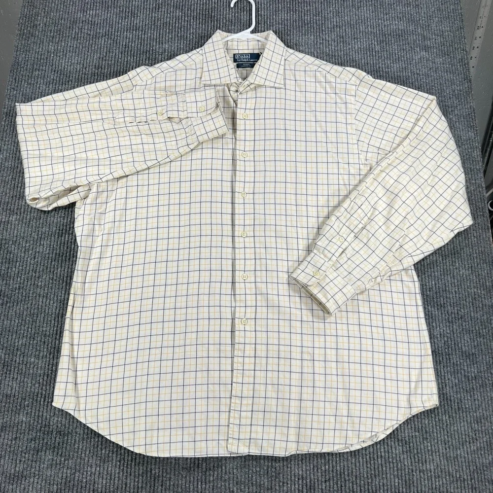 Polo Ralph Lauren Shirt Mens 2XL XXL Ivory Check Long Sleeve Regent Classic Fit
